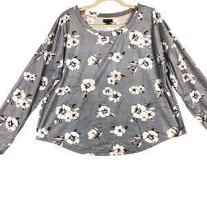 Tahari Women’s XL Floral Stretch Sleep Top – Soft Gray Lounge Shirt